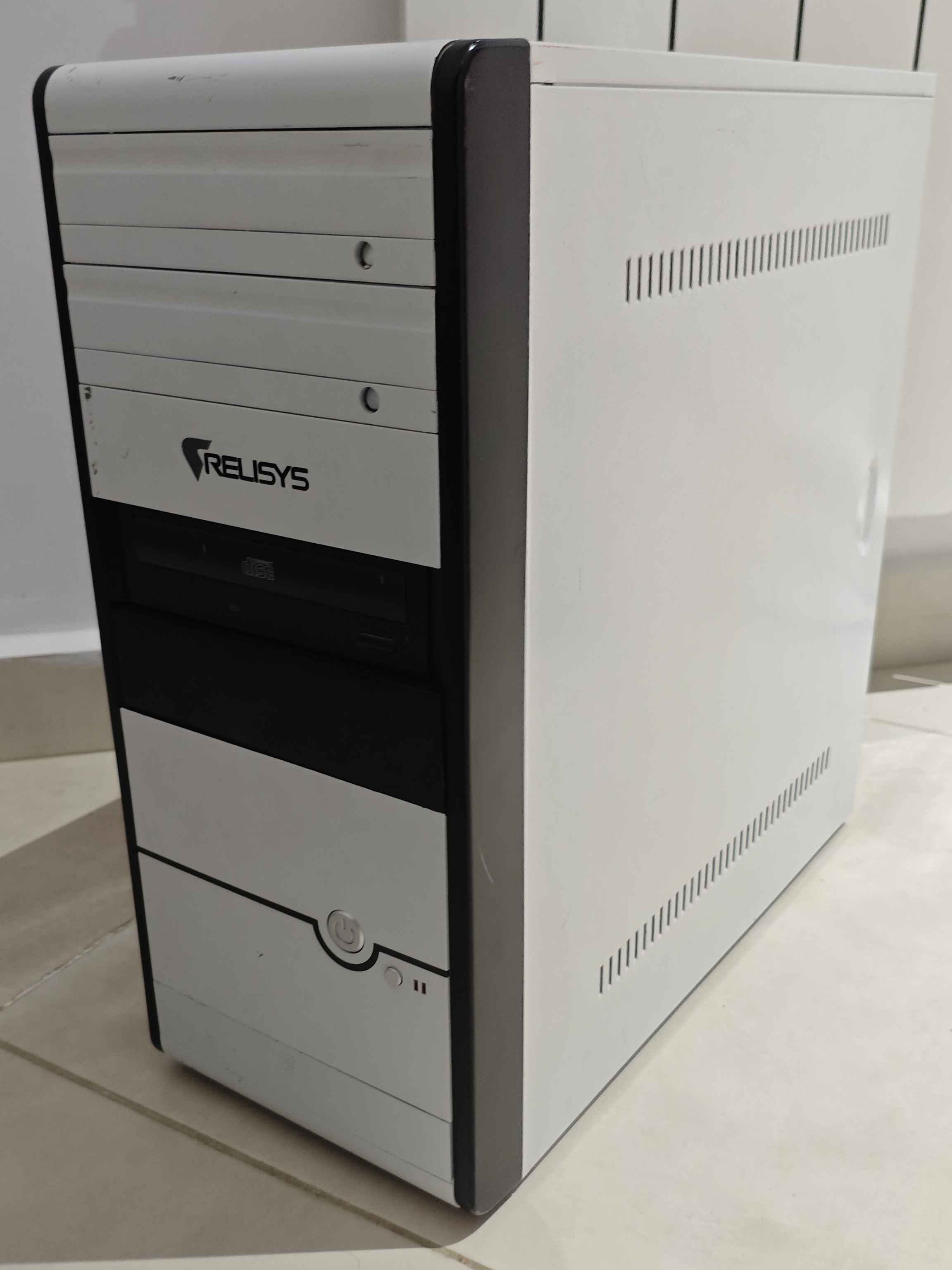 Front view of a white tower case, with a DVD drive